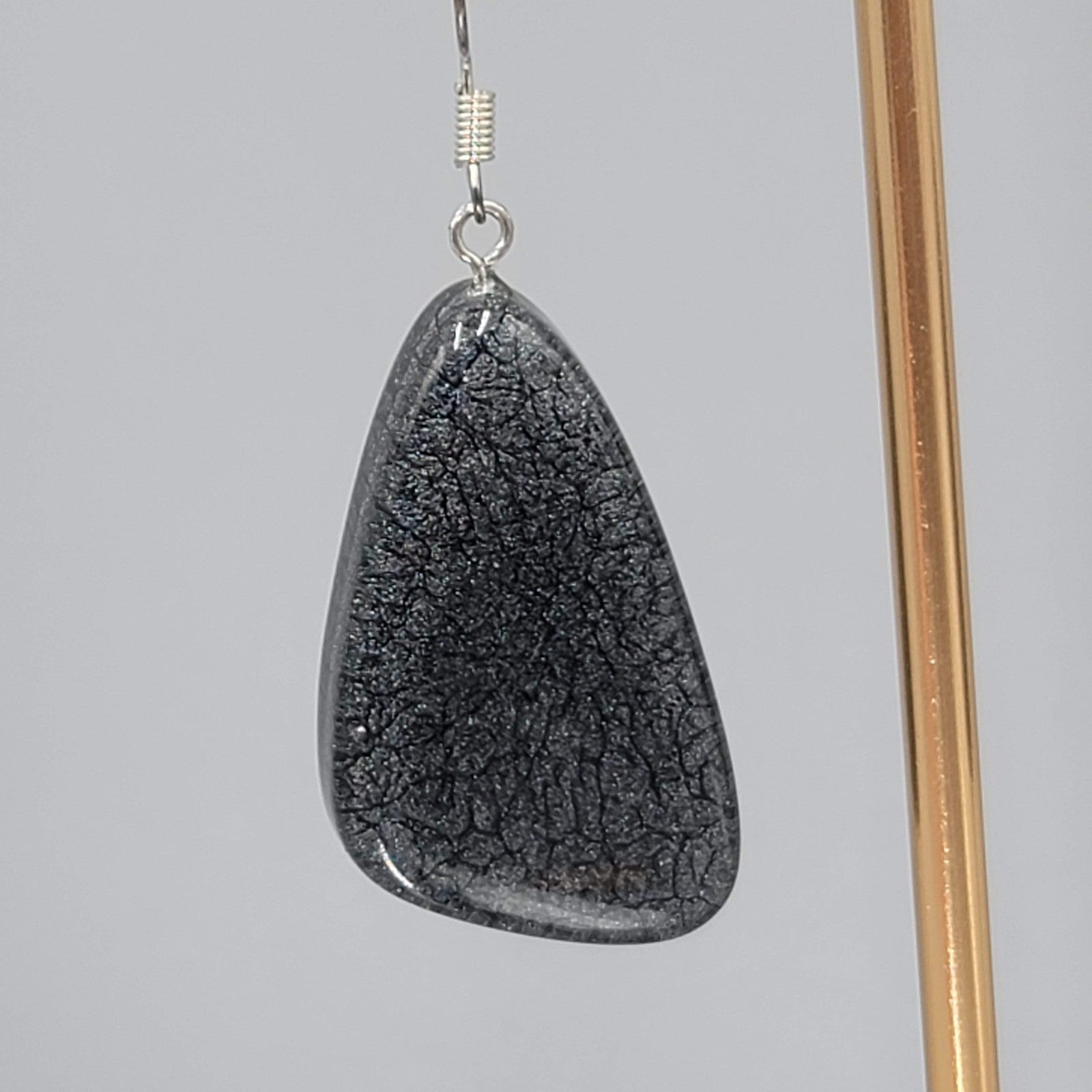 Black Swirl Resin Statement Dangle Pierced Earrings Silver tone 1.5"