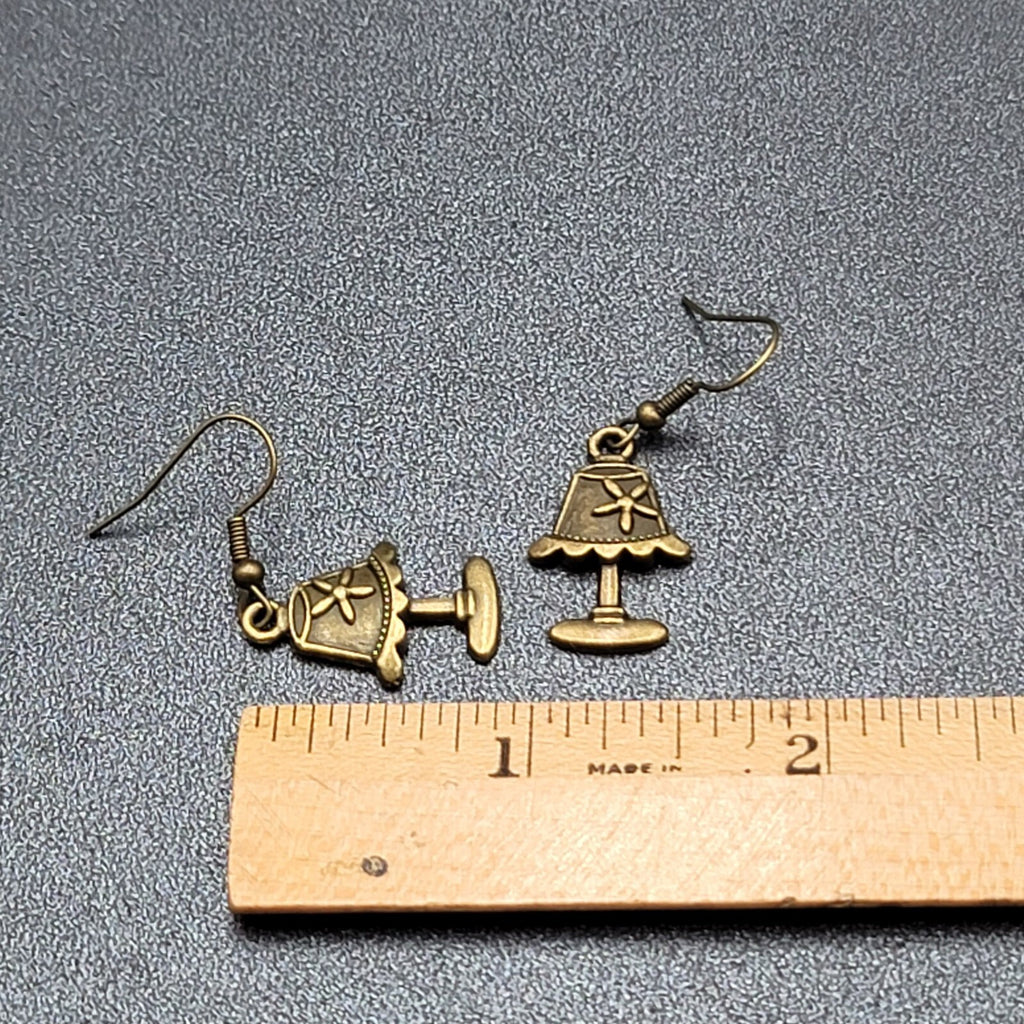 Lamp Pierced Earrings Bronze tone Embossed Dangle 1"
