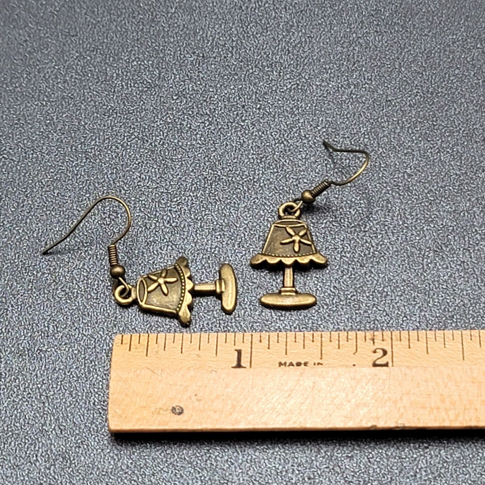 Lamp Pierced Earrings Bronze tone Embossed Dangle 1"