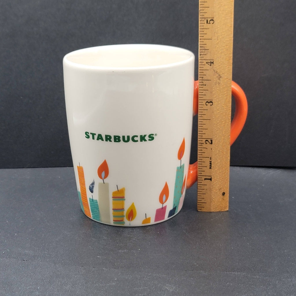 Starbucks Birthday Candles 10 oz Coffee Mug Cup 2020 White Orange Handle