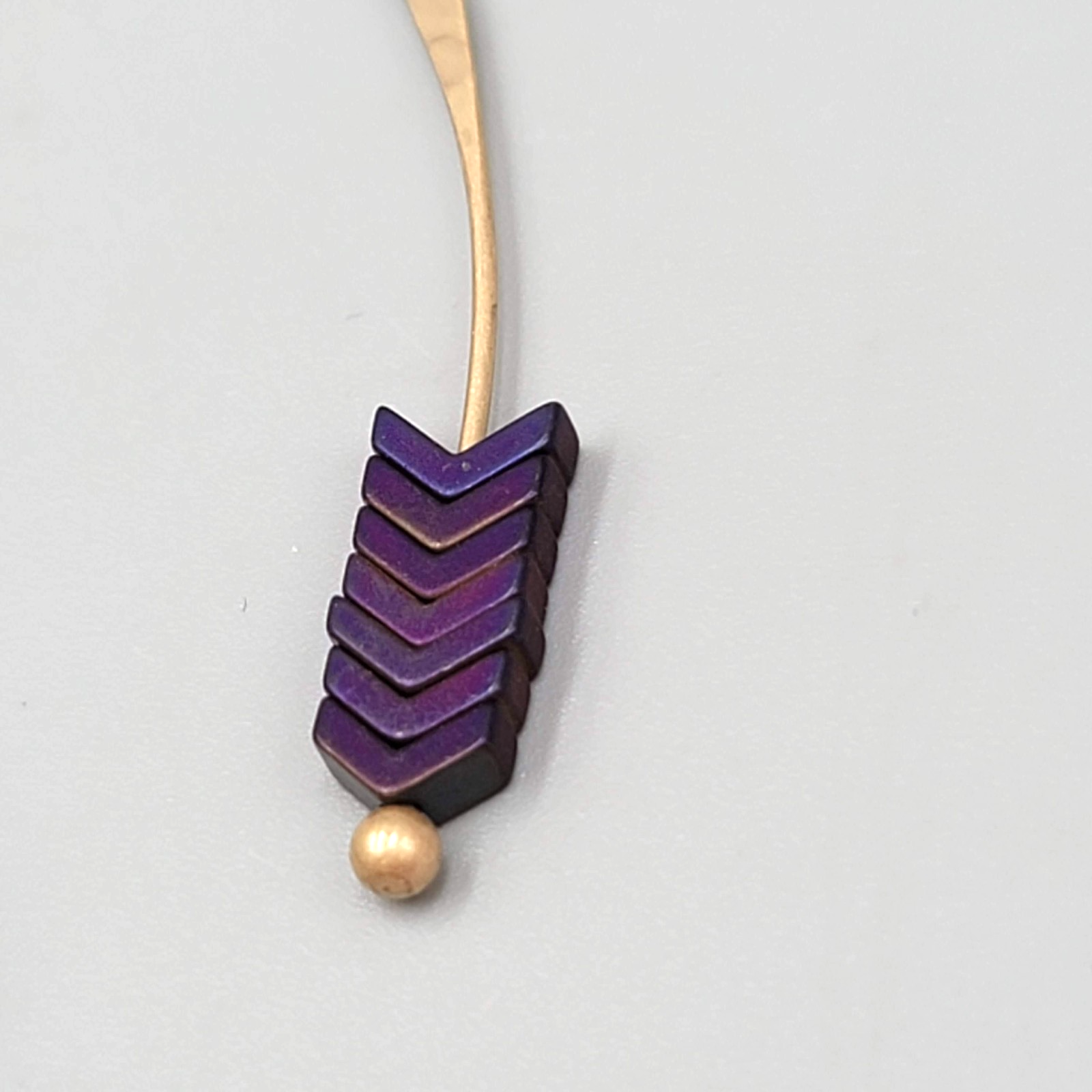 Purple Stone Thin Hook Pierced Earrings Gold tone Drop 2"