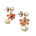 New York Co Faux Pearl Faux Coral Pierced Earrings Gold tone Dangle 1"