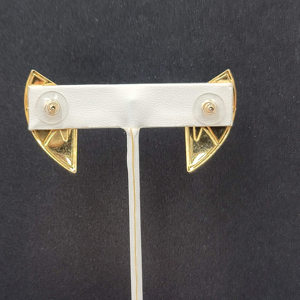 Vintage Pierced Earrings Goldtone Black Beige Enamel Statement Drop 1 3/8"