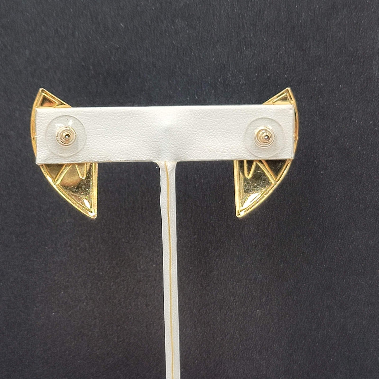 Vintage Pierced Earrings Goldtone Black Beige Enamel Statement Drop 1 3/8"