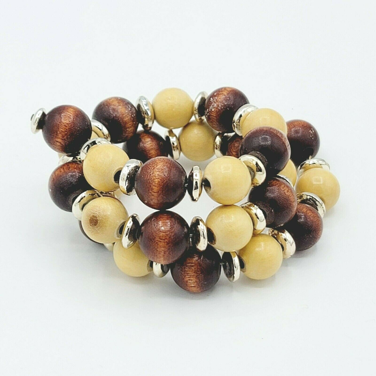 Vintage Memory Wire Bracelet Wood Beads Estate Costume Jewelry