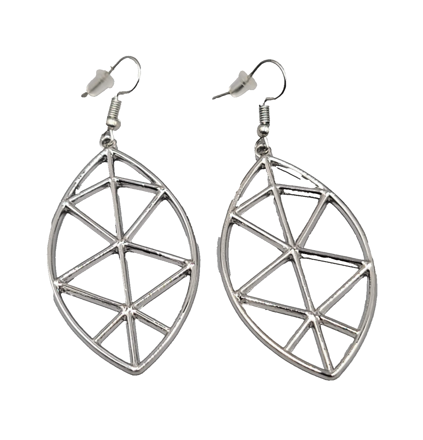 Geometric Open Work Pierced Earrings Silver tone Dangle