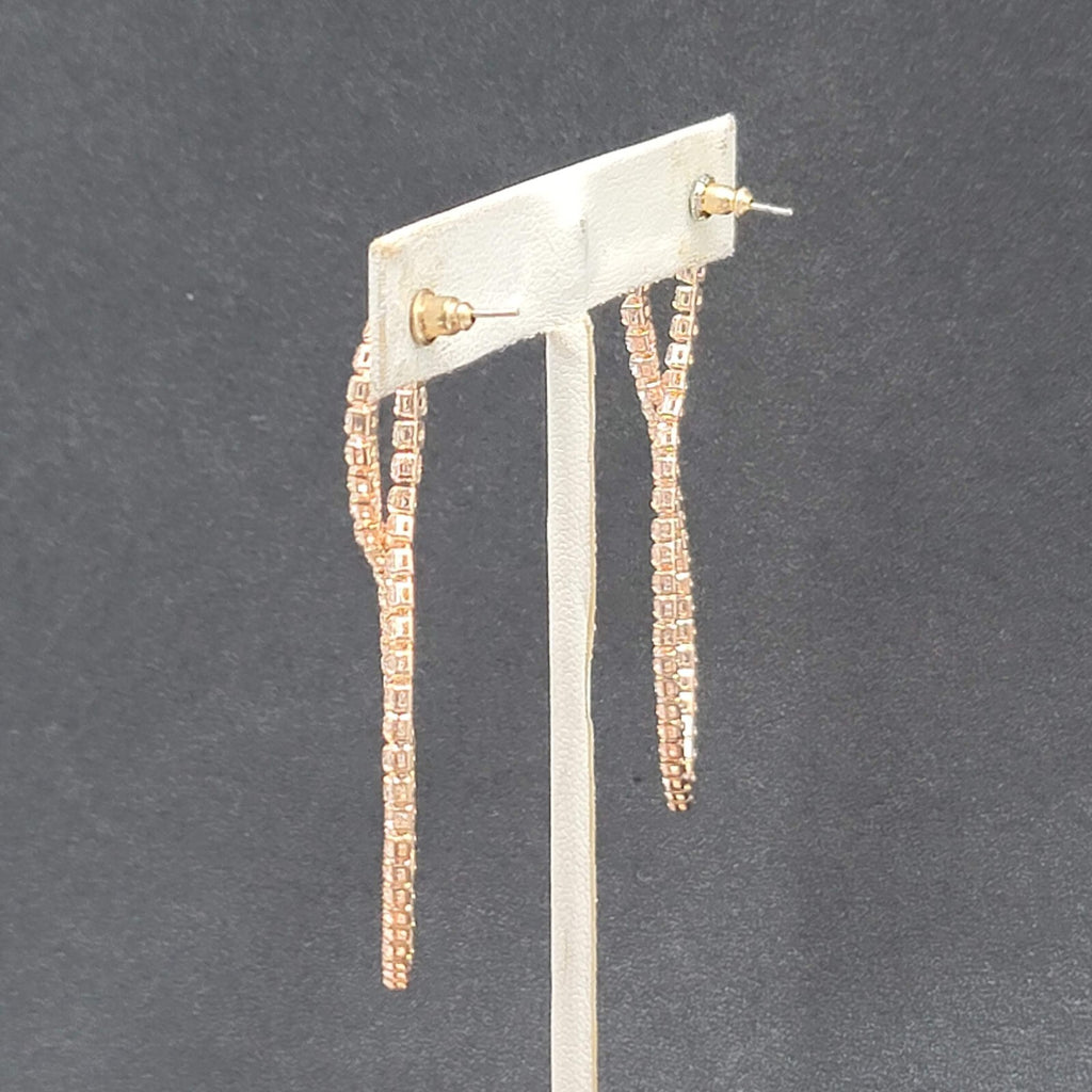 Pierced Earrings Rose Gold tone Crystal Prom Wedding Dangle 2.5"