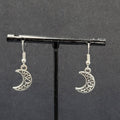 New MOON Pierced Earrings Silver tone Open Work Metal Dangle 5/8"
