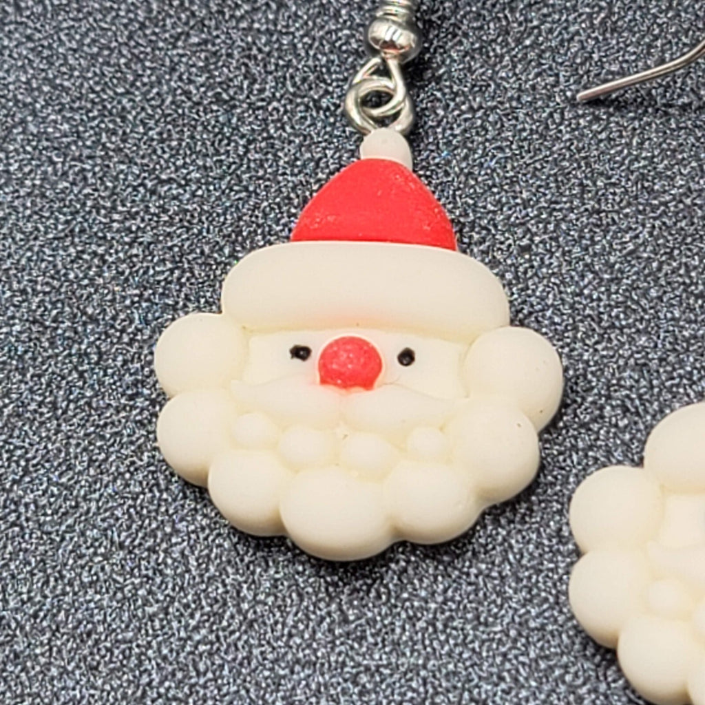 Santa Claus Christmas Pierced Earrings Puffy 3D Dangle 1 1/8"