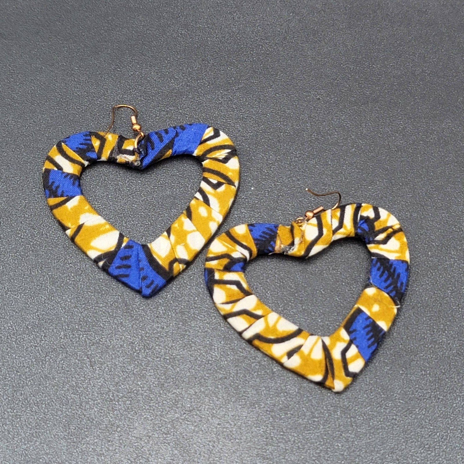 Vintage Pierced Earrings Large Fabric Covered Open Hearts 2.5"