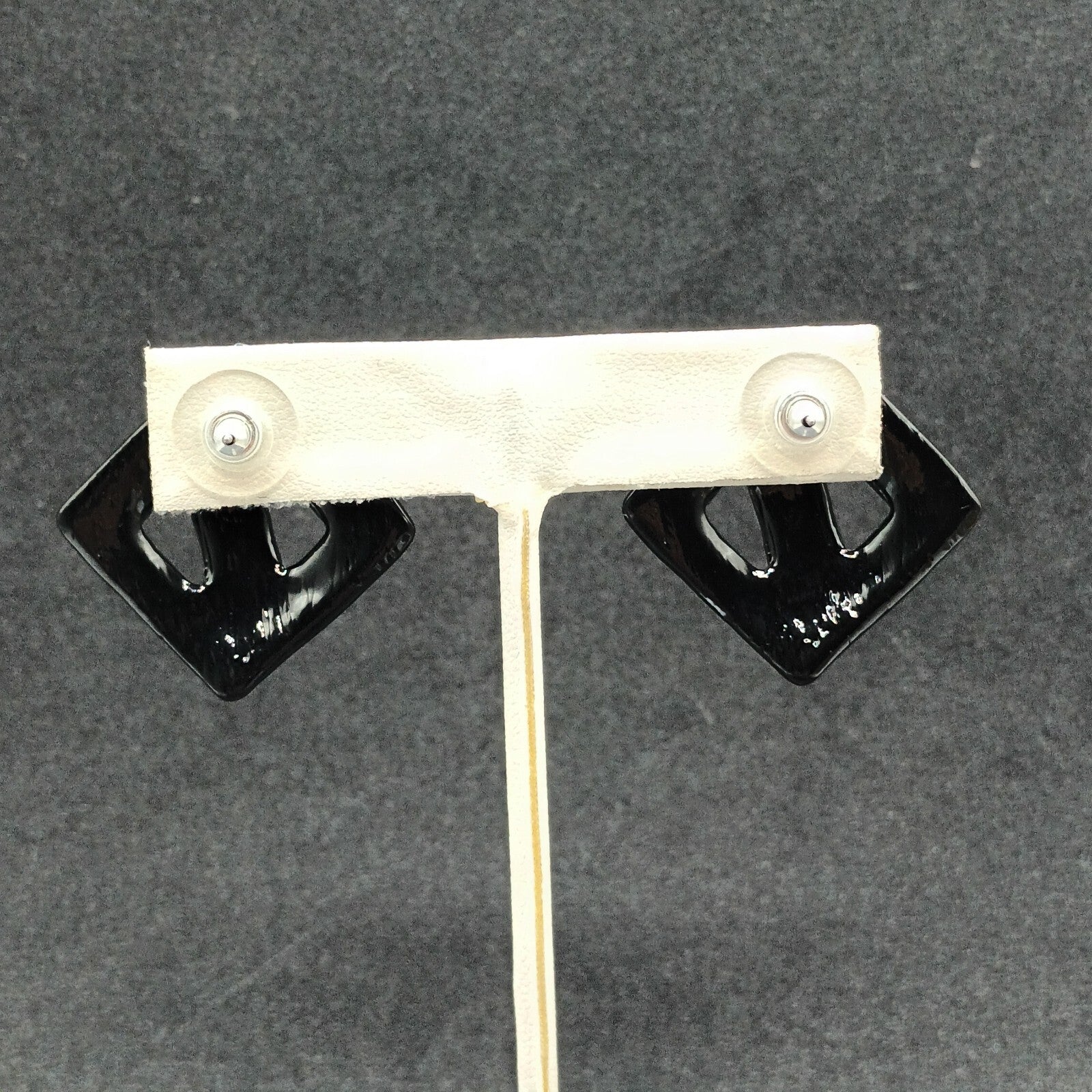 Vintage Pierced Earrings White Black Enamel Open Square Drop 1 3/8"