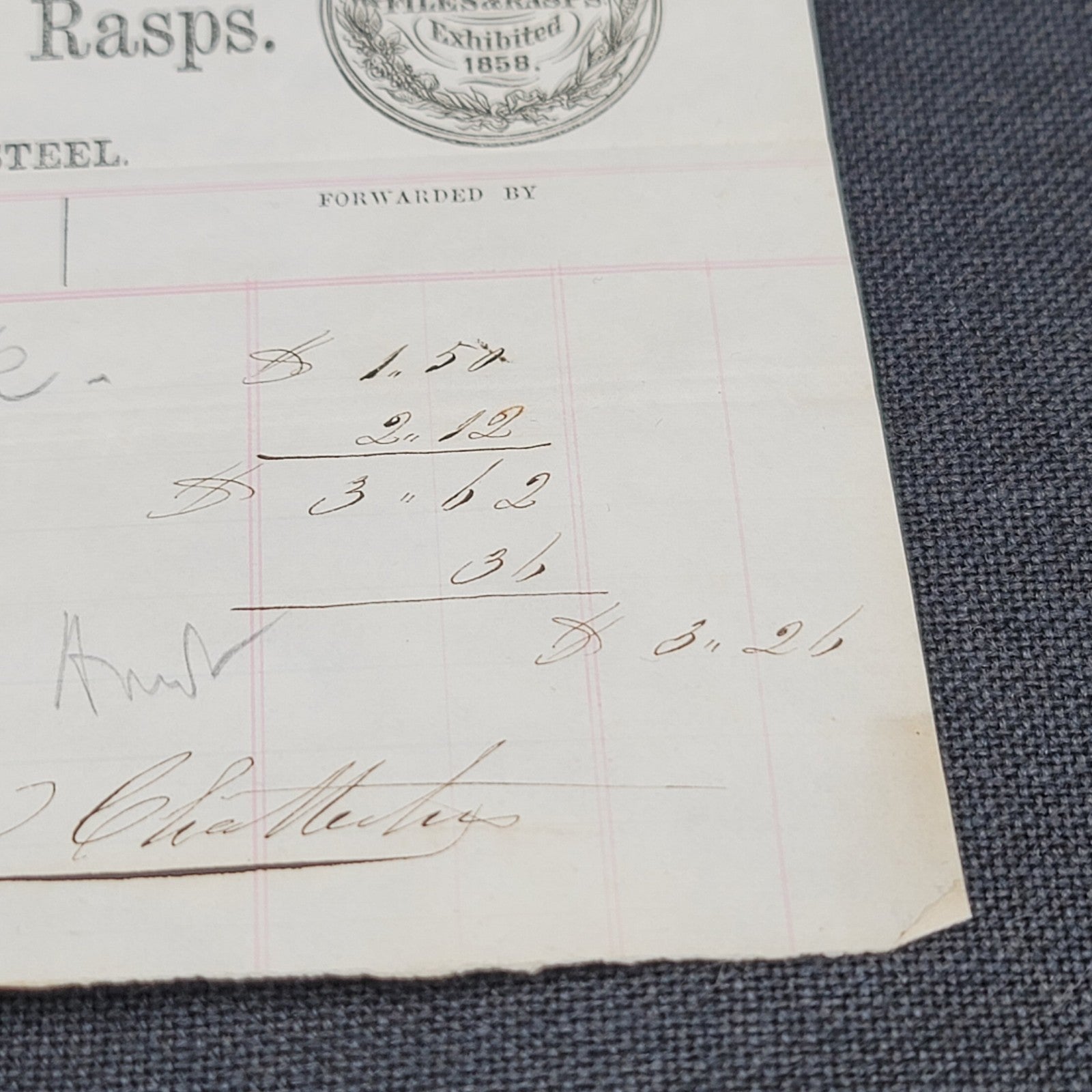 1861 Receipt for tools Geo Chatterton Files Rasps Rhode Island USA Antique