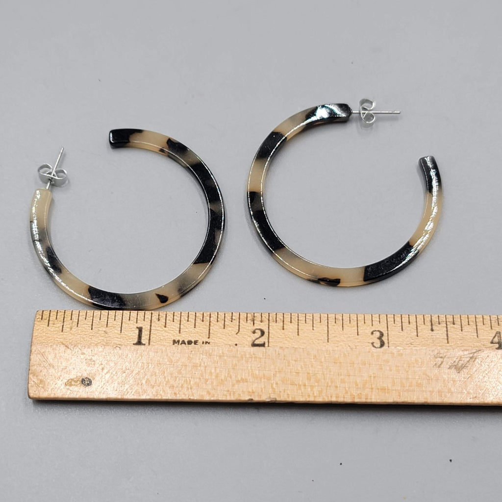 Tortoise Acrylic Hoop Pierced Earrings 1.5" Thin