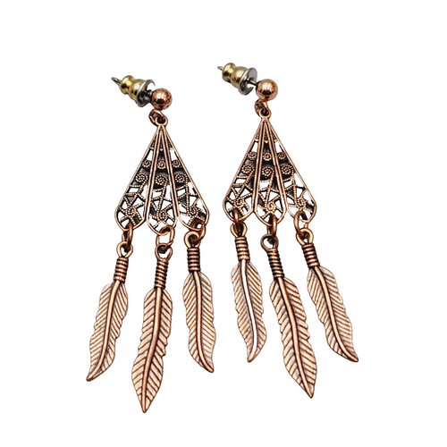 Copper tone Dangle Chandelier Pierced Earrings 2 3/8"