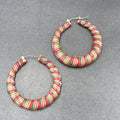 Pierced Earrings Plaid Fabric Wrapped Large Hoops  2"