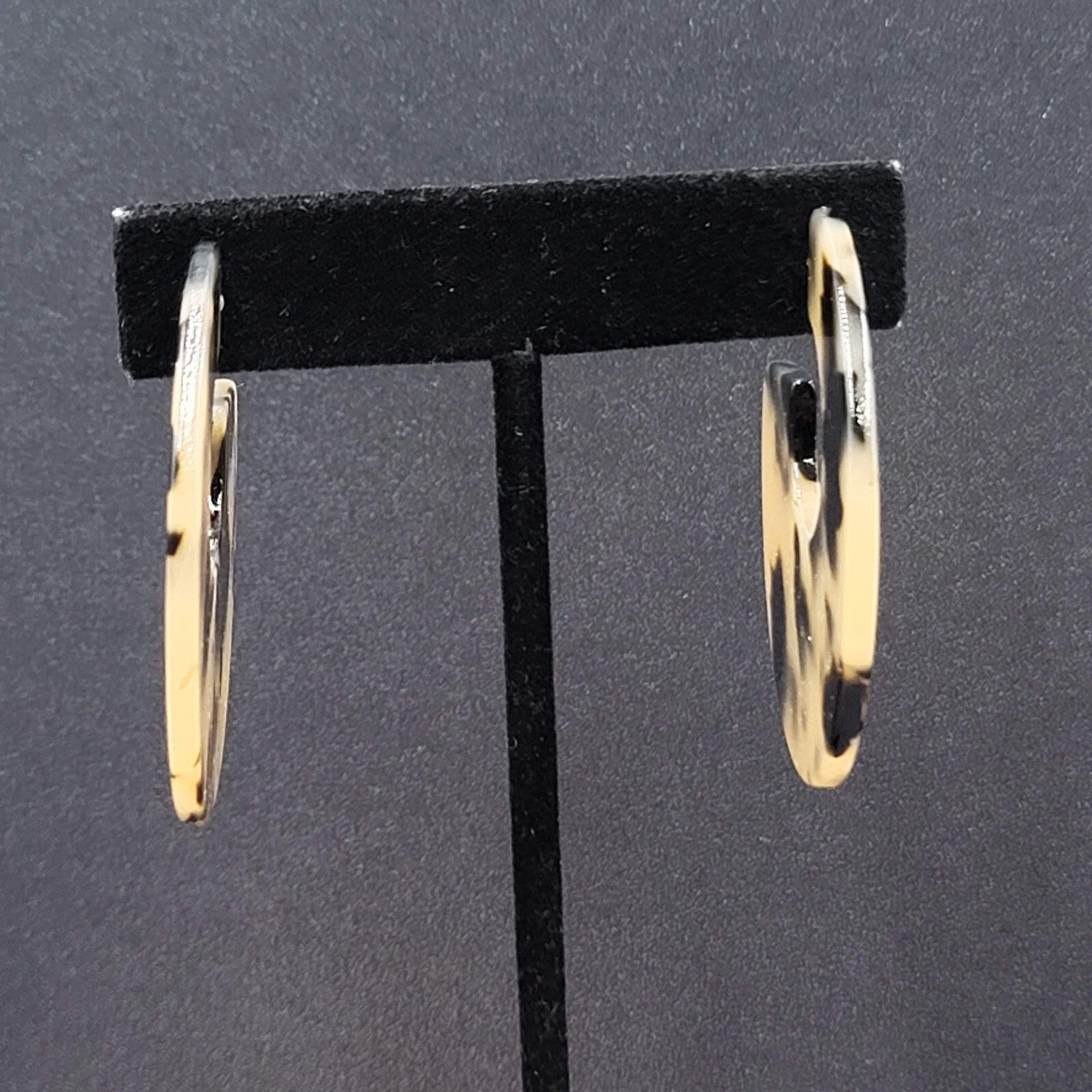 Pierced Earrings Large Acrylic Tortoise Wide Hoops Beige Brown 2"