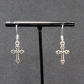 Pierced Earrings Cross Silver tone Dangle 7/8"
