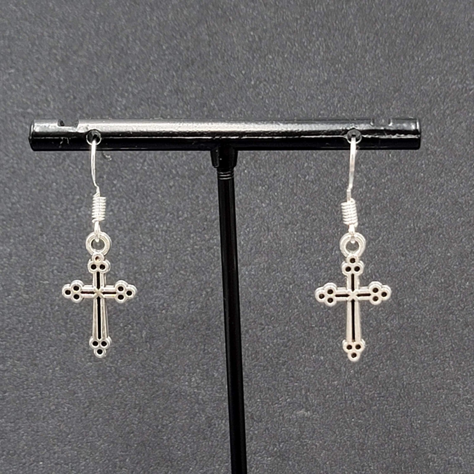 Pierced Earrings Cross Silver tone Dangle 7/8"