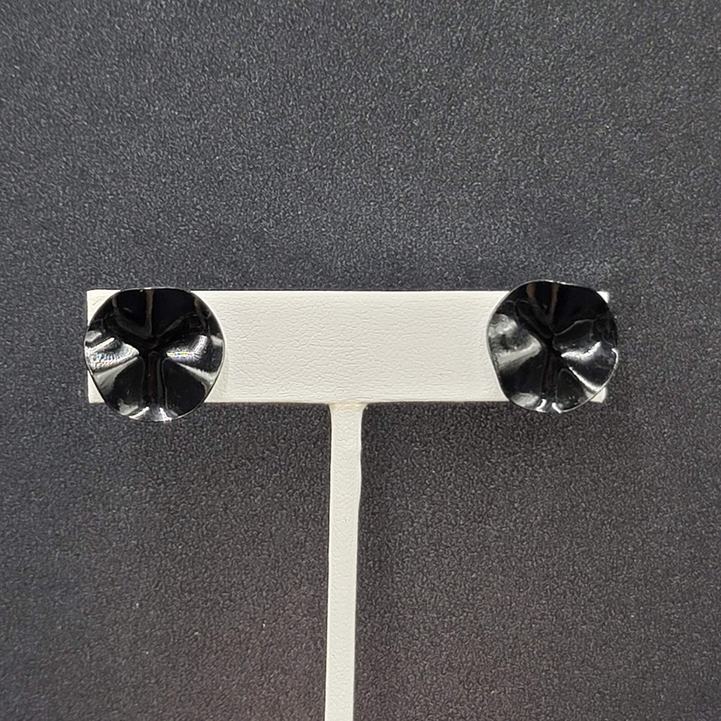 Vintage Pierced Earrings Black Enamel Wavy Round Studs 5/8"
