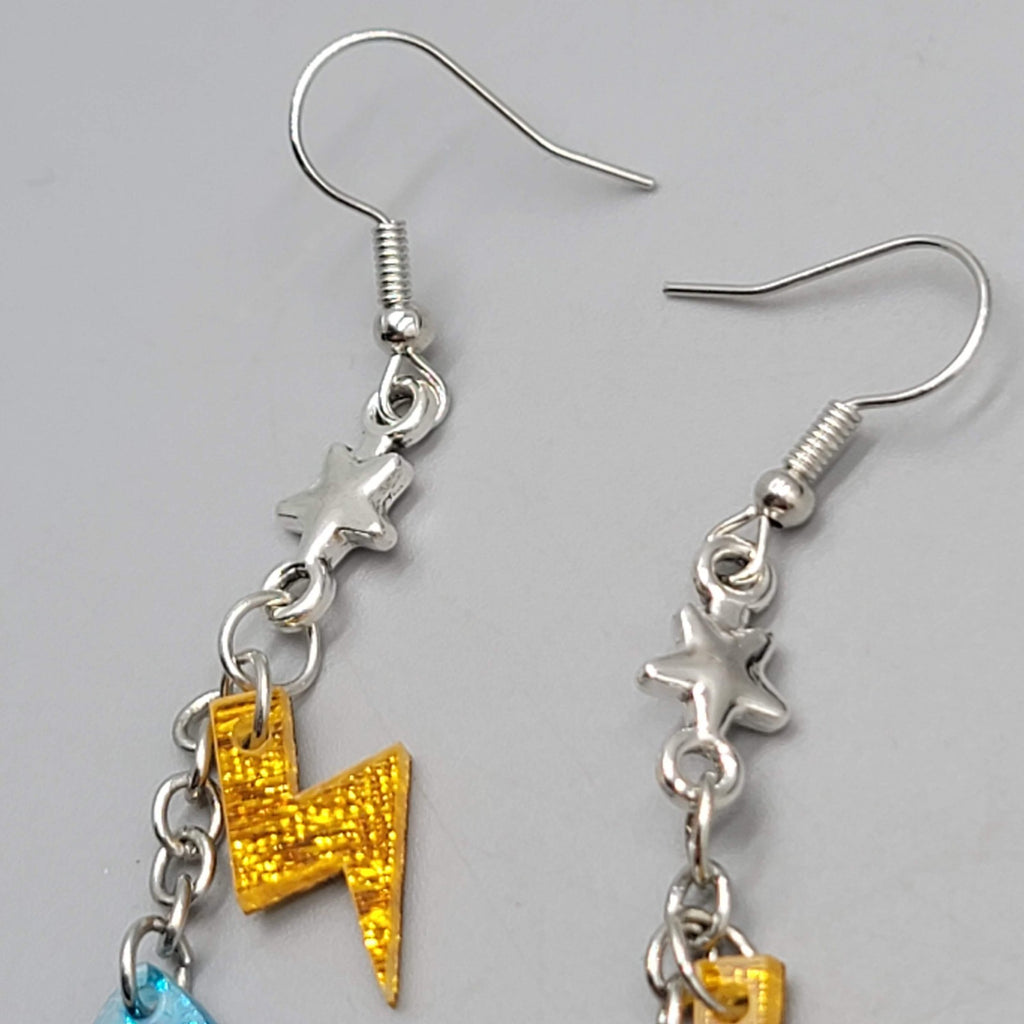 Rain Lighting Dangle Pierced Earrings Silver tone 1.75"