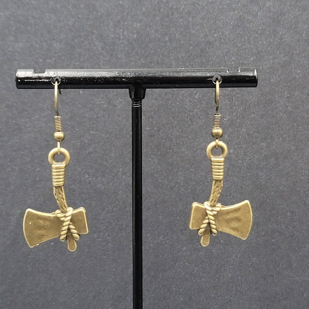 New Axe Hatchet Pierced Earrings Bronze tone Tool Dangle 1"