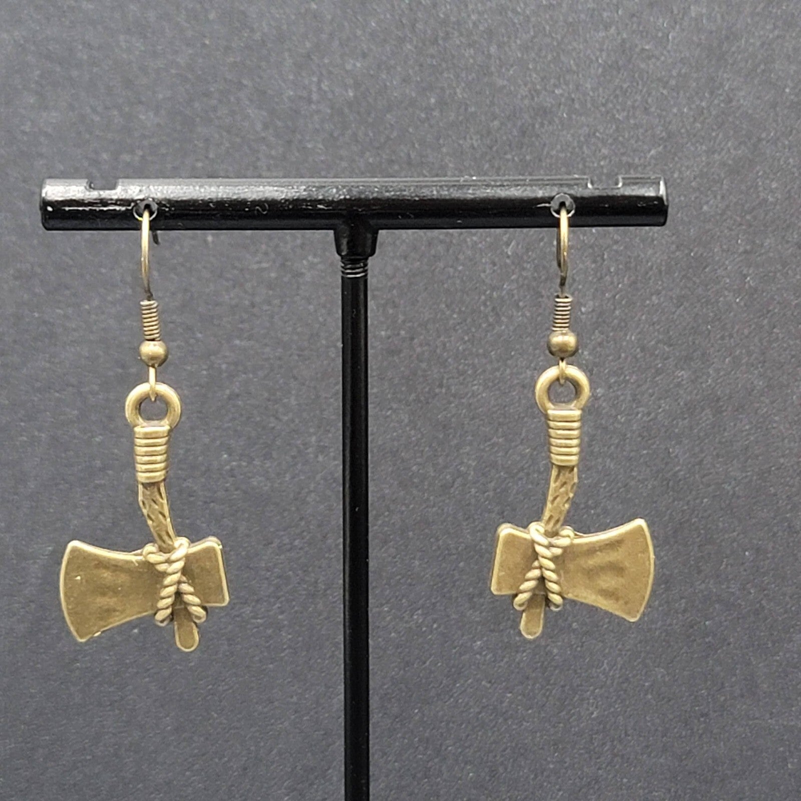 New Axe Hatchet Pierced Earrings Bronze tone Tool Dangle 1"
