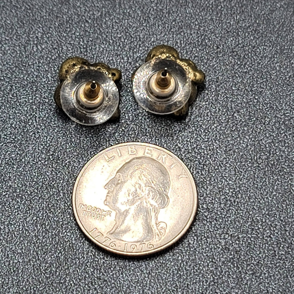 Pierced Earrings Antiqued Gold tone AB Crystal Flower Rose Studs 1/2"