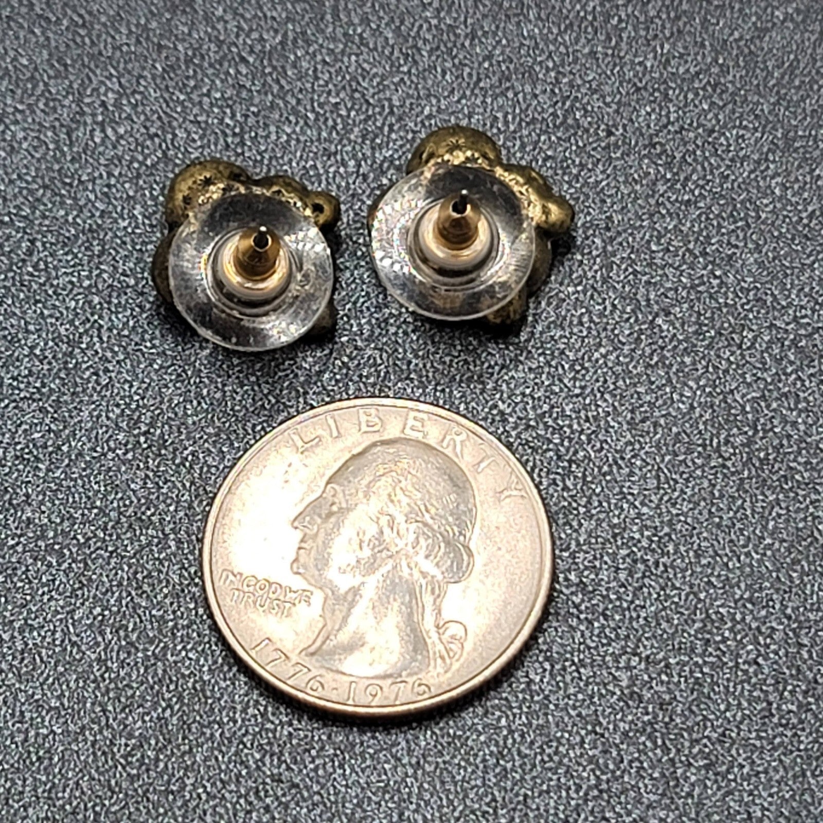 Pierced Earrings Antiqued Gold tone AB Crystal Flower Rose Studs 1/2"