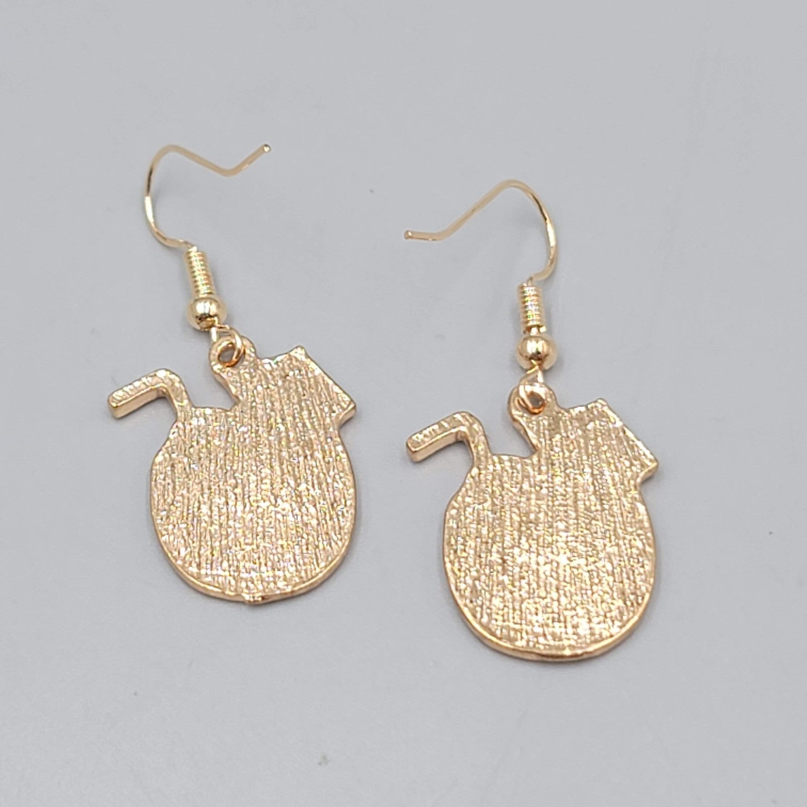 Coconut Cocktail Enamel Pierced Earrings Gold tone Dangle 7/8"