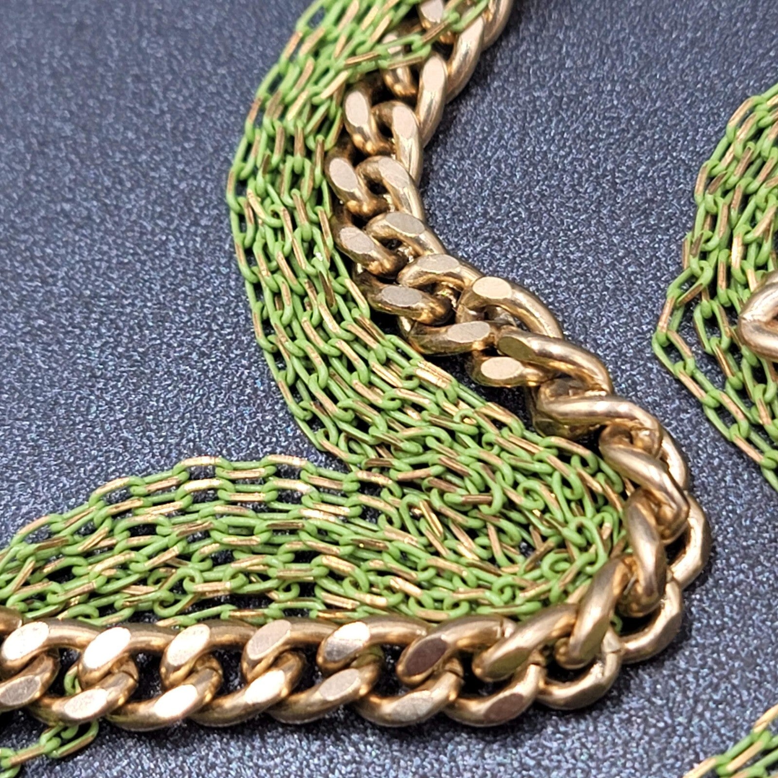 VCLM Multi Chain Necklace Gold tone Green Enamel 16-19 in