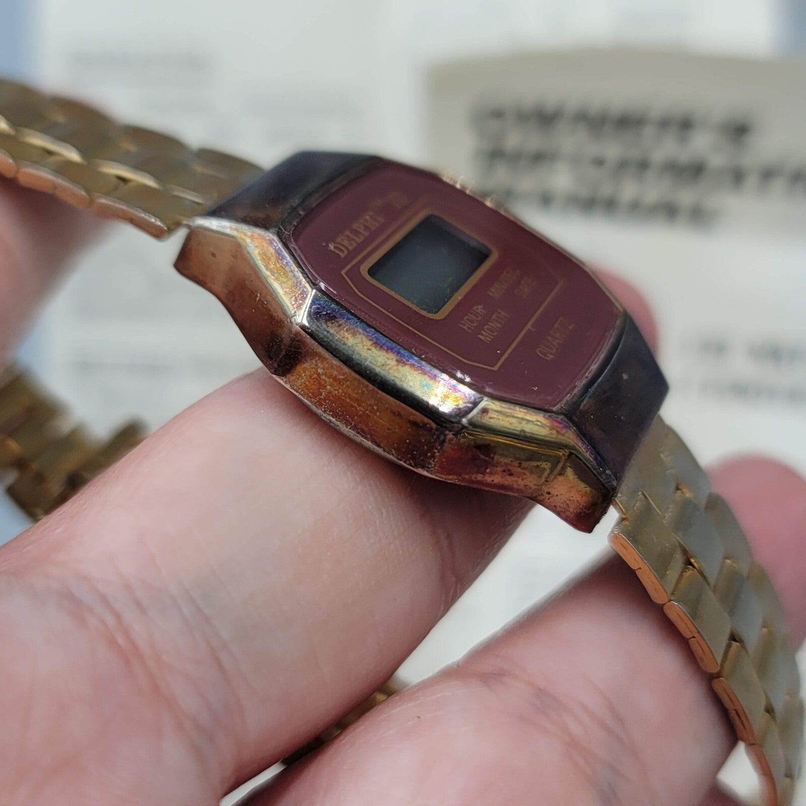 Vintage DELPHI VIII Mens Gold LCD Digital Hong Kong Watch Untested