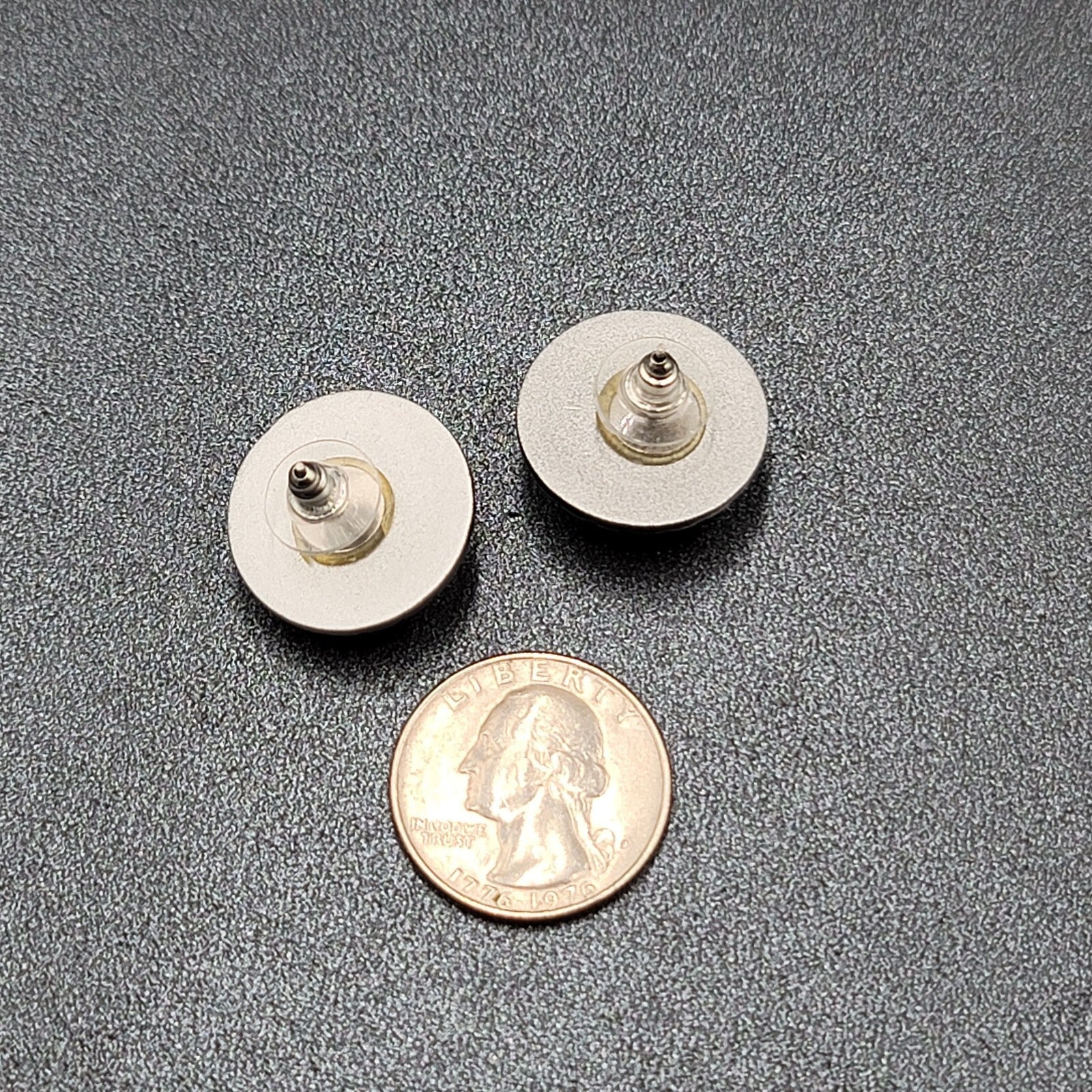 Vintage Pierced Earrings Silver tone Black Acrylic Cabochon Round Studs 1"