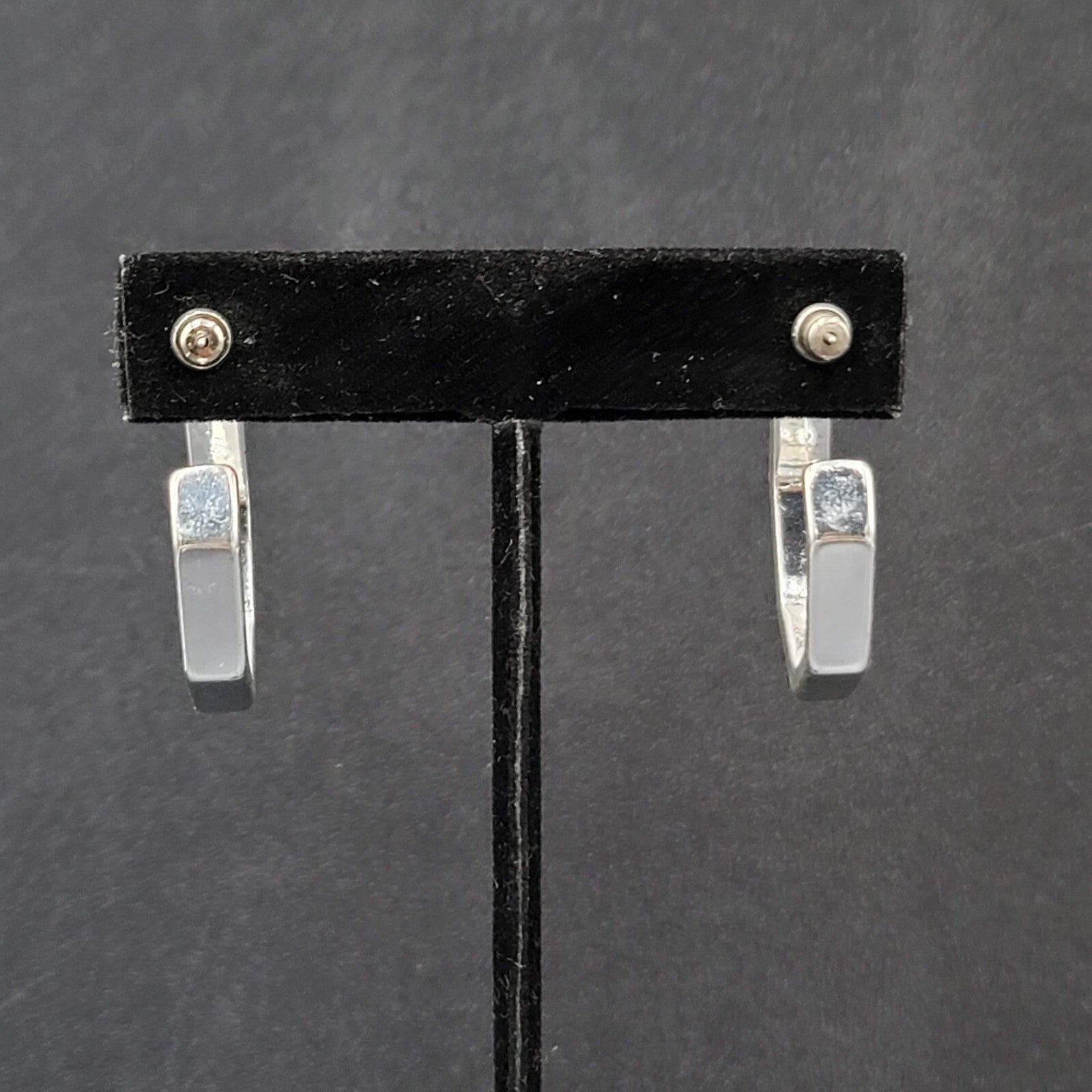 Pierced Earrings Hexagon Silver tone Hoops 1 1/8"
