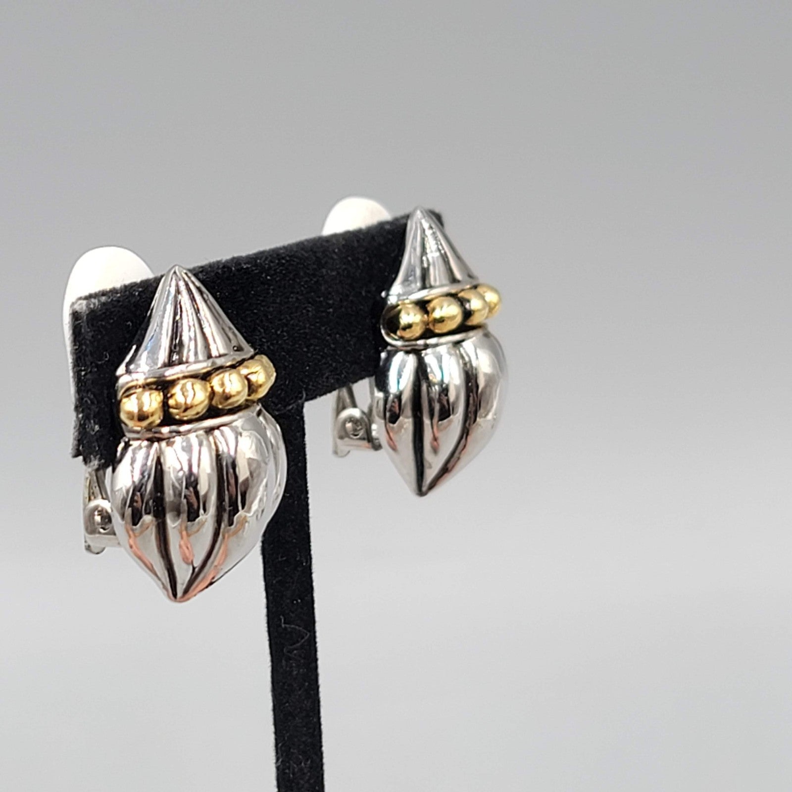 Vintage Statement Clip on Earrings Silver Plated Gold Plated Beading 1 in