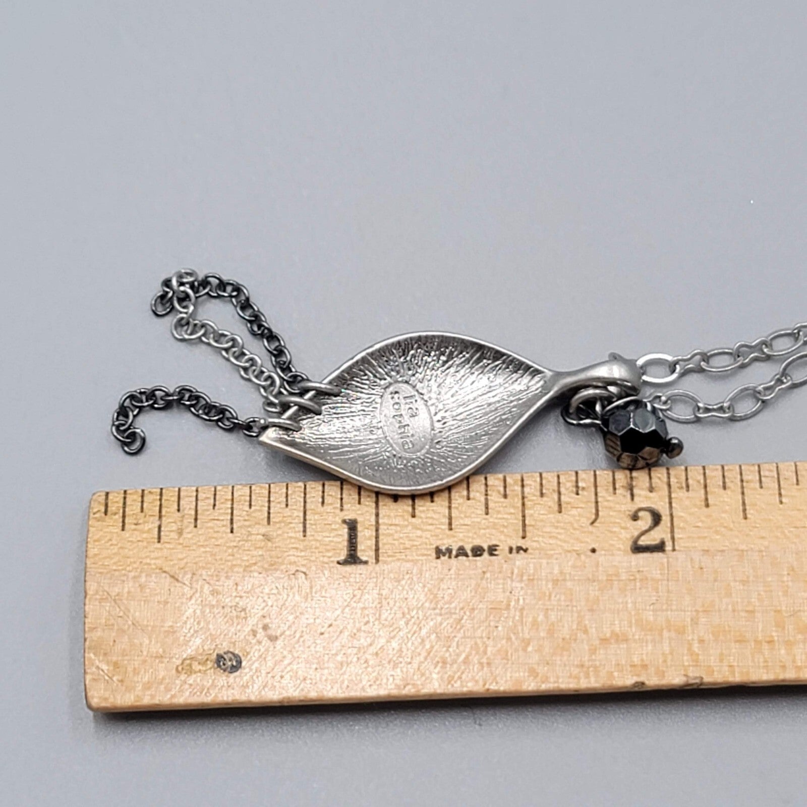Lia Sophia Necklace Pendant Black Bead Silver tone Chain 16"-19"