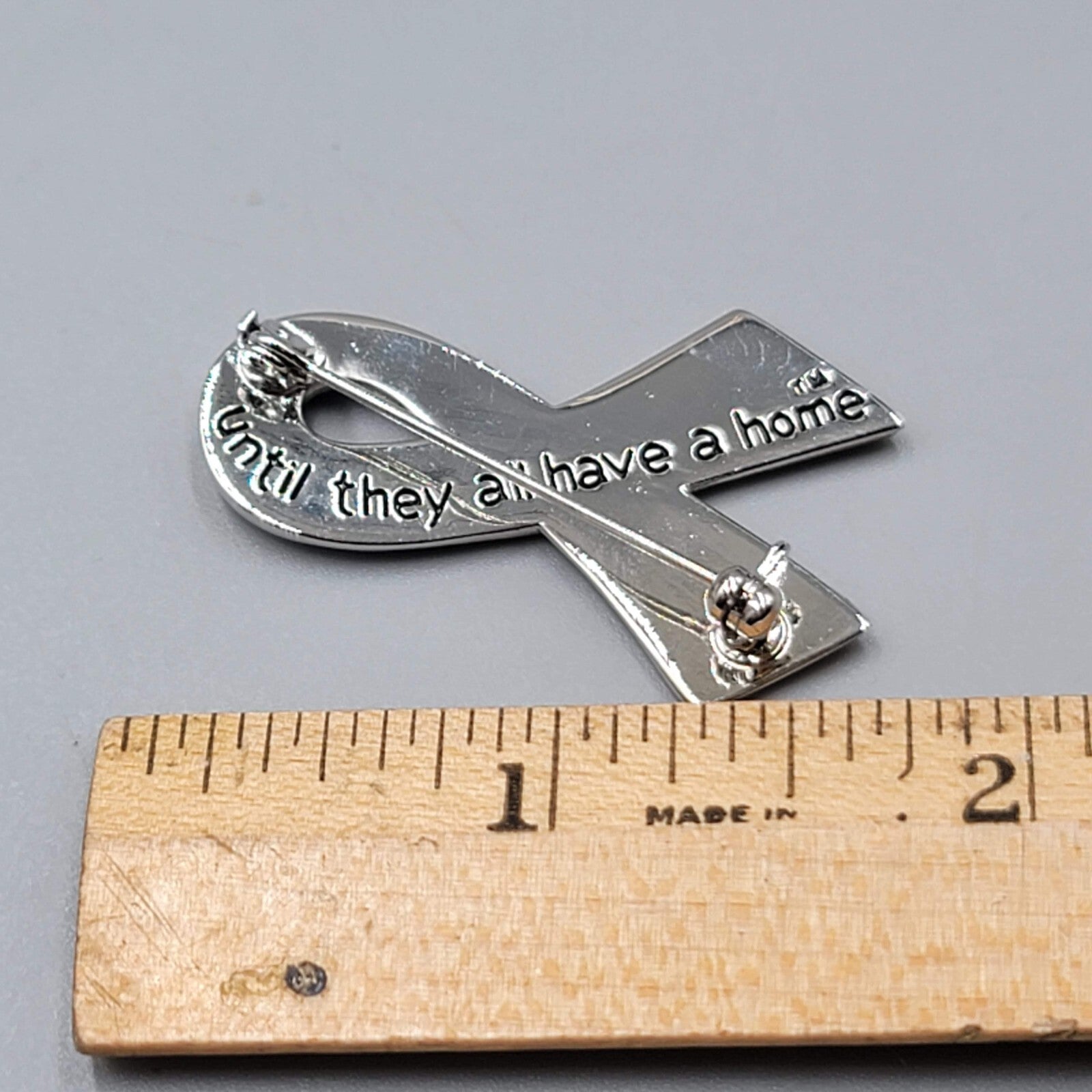 Animal Rescue Ribbon Pin Paw Prints Until They All Have a Home Silver tone  1.5"
