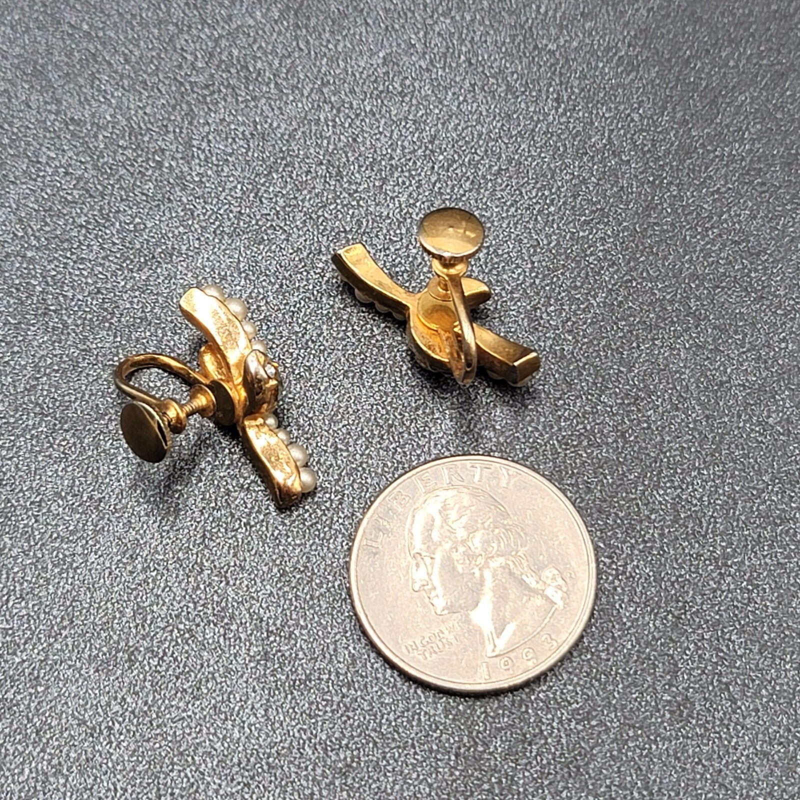 Vintage Clip on Earrings Gold tone Rhinestone Drop 7/8"