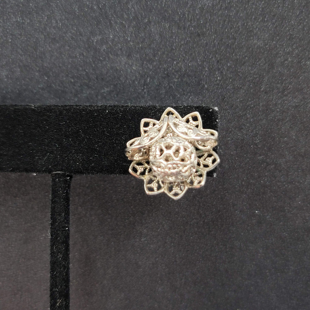 Vintage Clip on Earrings Silver tone Filigree Flower Studs 3/4"
