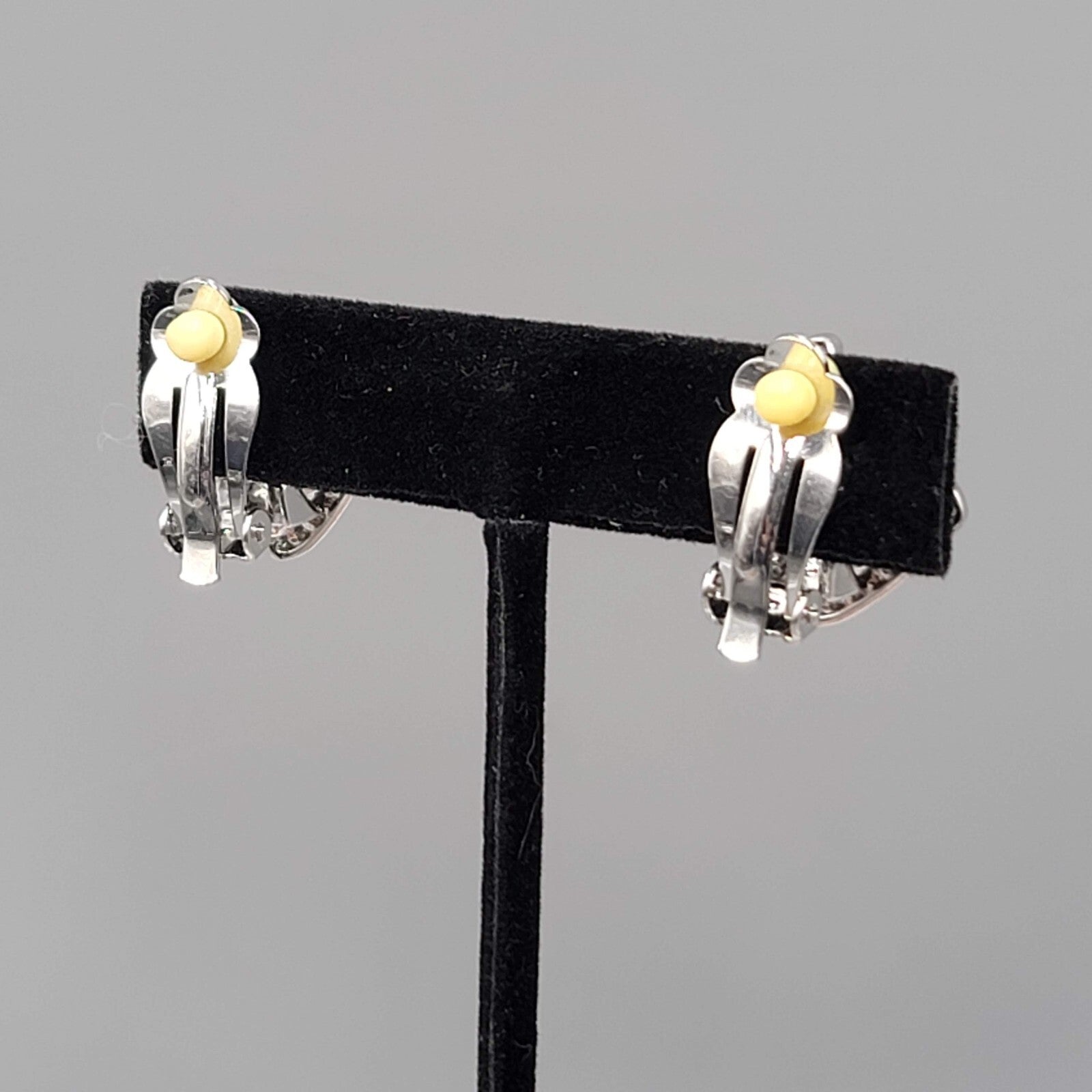 Smokey Gray Square Rhinestone Clip on Earrings Silver tone Stud 7/8"