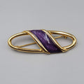 Vintage Purple Enamel Gold-Tone Brooch Open Oval Design 2.5"