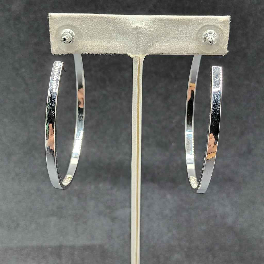 Pierced Earrings Silver tone Inside Outside Rhinestone Hoop 2 1/4"
