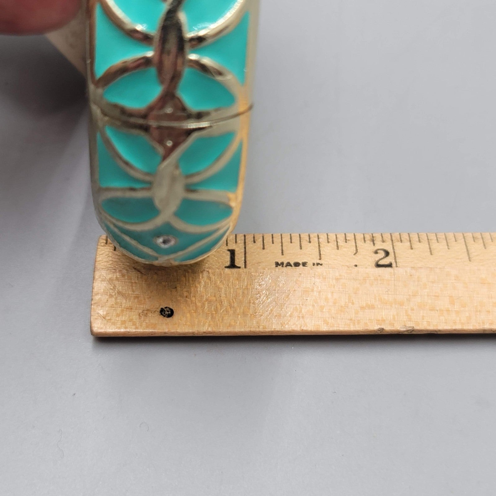 Dress Barn Bracelet NWT Teal Enamel Crystal Hinged Bangle Gold tone 7 in