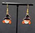 Cute Witch Halloween Pierced Earrings Gold tone Enamel Dangle 1"