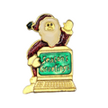 Vintage Christmas Brooch Santa at the Computer Gold tone Enamel 1 5/8"