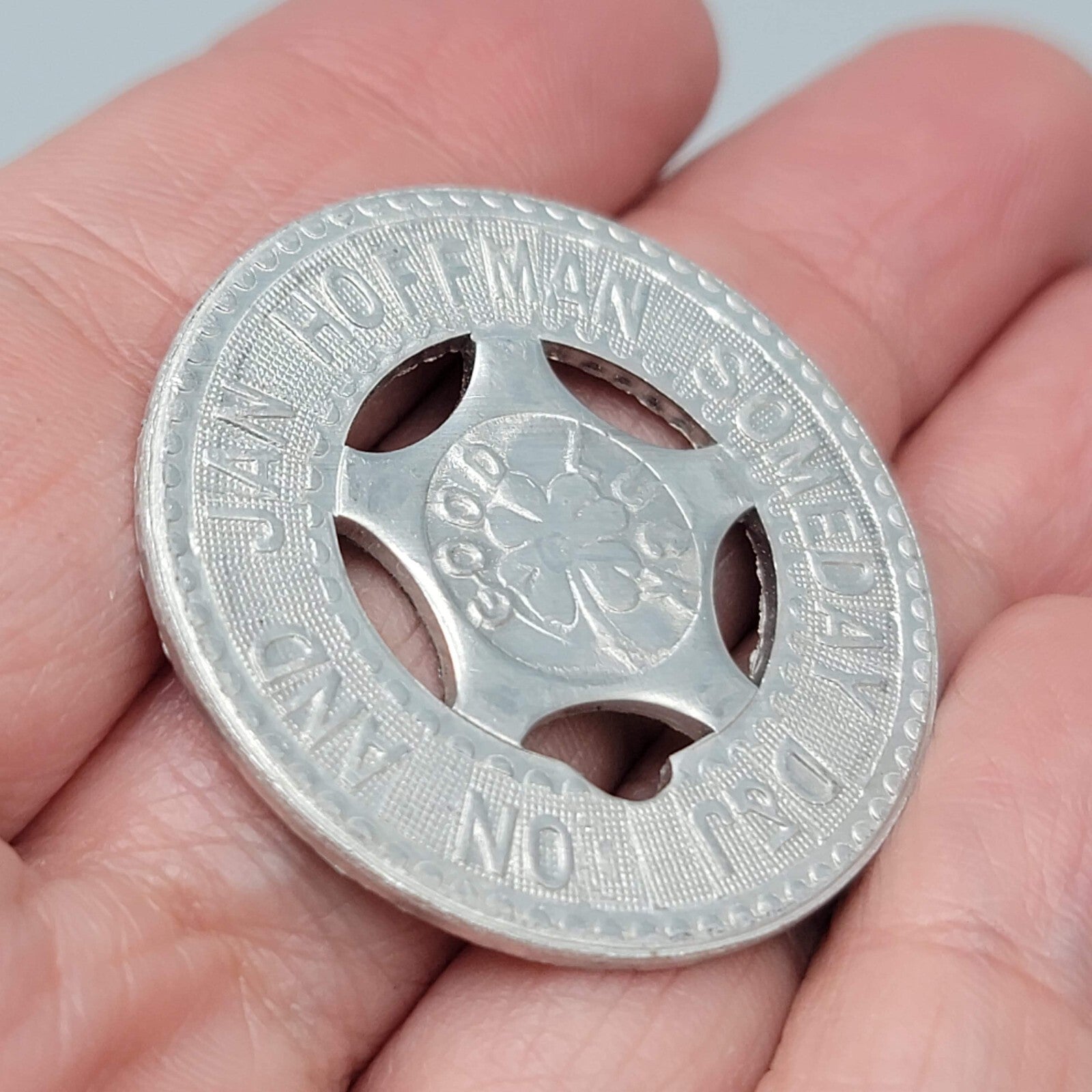 Vintage Aluminum Good Luck Token Coin Jan Hoffman 1.25"