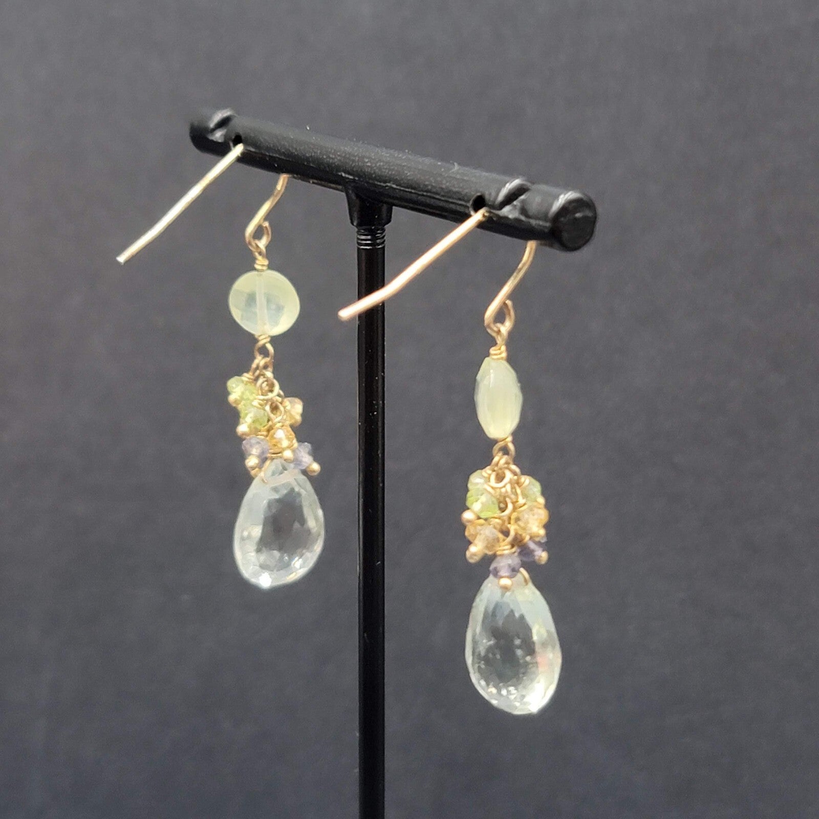 Pierced Earrings Multicolor Crystal Bead Dangle 1.5"