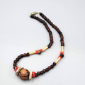 Artisan Boho Necklace Wood Bead Shell Ethnic 16"
