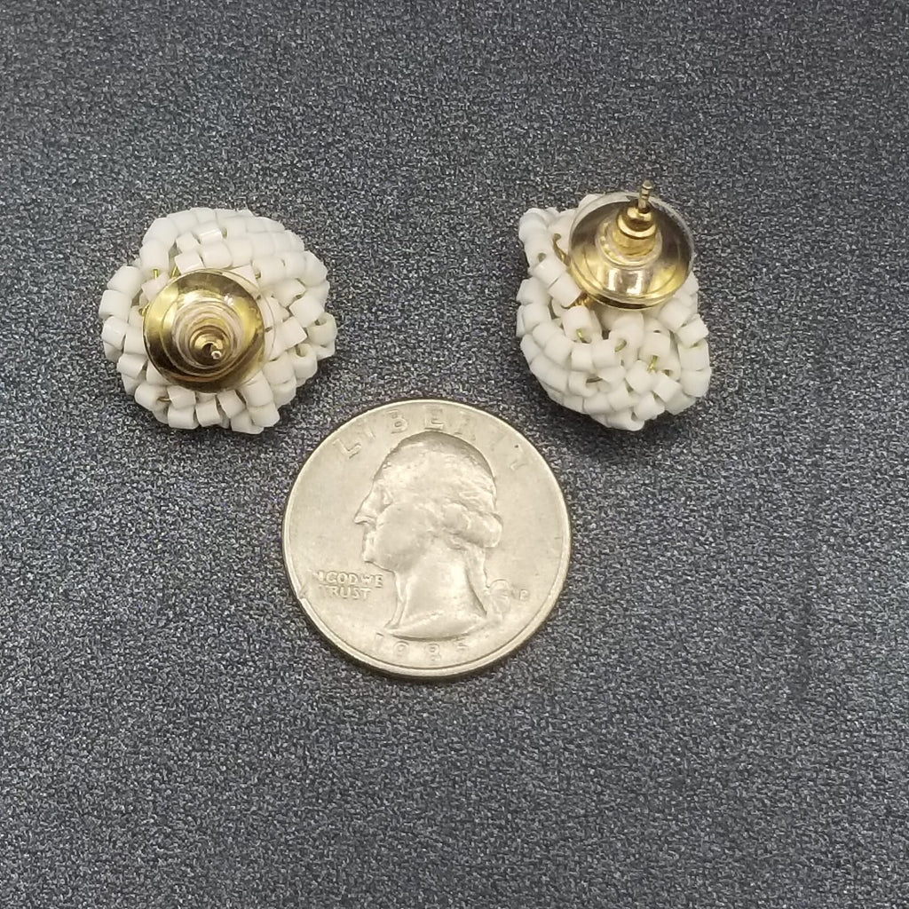 Vintage Pierced Earrings White Beaded Cluster Knot Stud 5/8"