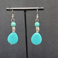 Pierced Earrings Silver tone Dyed Blue Howlite Teardrop Stone Beads 2"