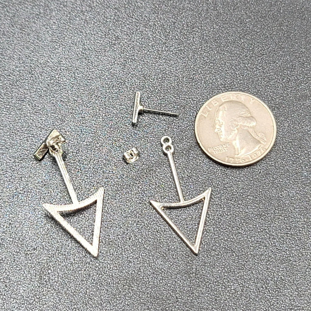 Arrow Triangle Pierced Earrings Silver tone Jacket Dangle 1.5"